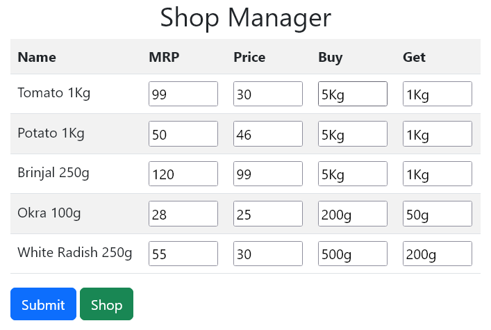 Simple store interface for inventory update